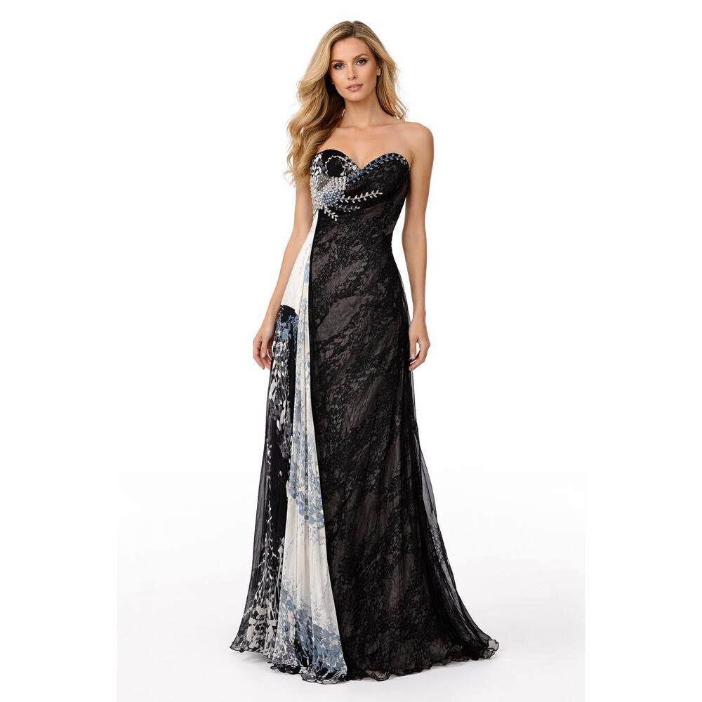 TERANI Couture 100% Silk Beaded Strapless Gown Size 6
